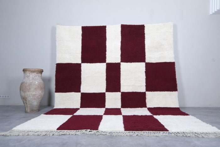 Moroccan checkered rug Rot Rotbraun red brown - custom Beni ourain rug