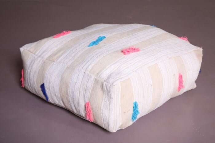 Striped moroccan pouf 24’’ X 24” X 7.8’’