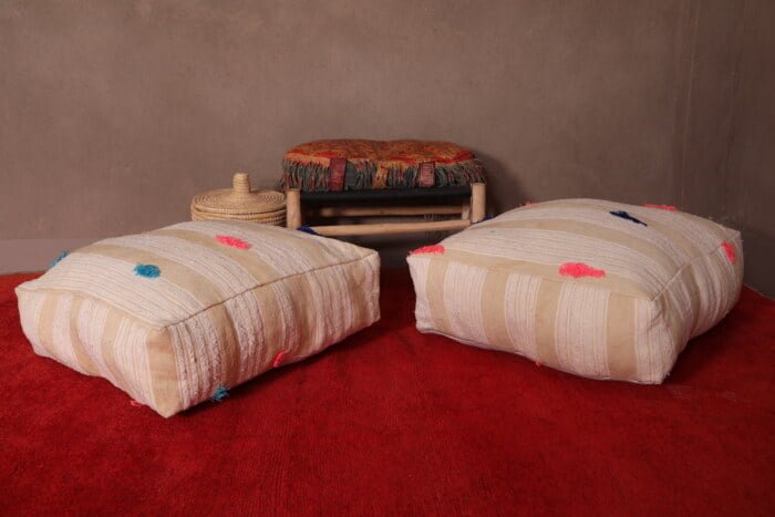 Striped moroccan pouf 24’’ X 24” X 7.8’’