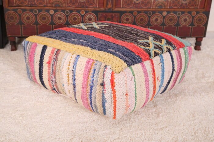 Striped moroccan pouf 24’’ X 24” X 7.8’’