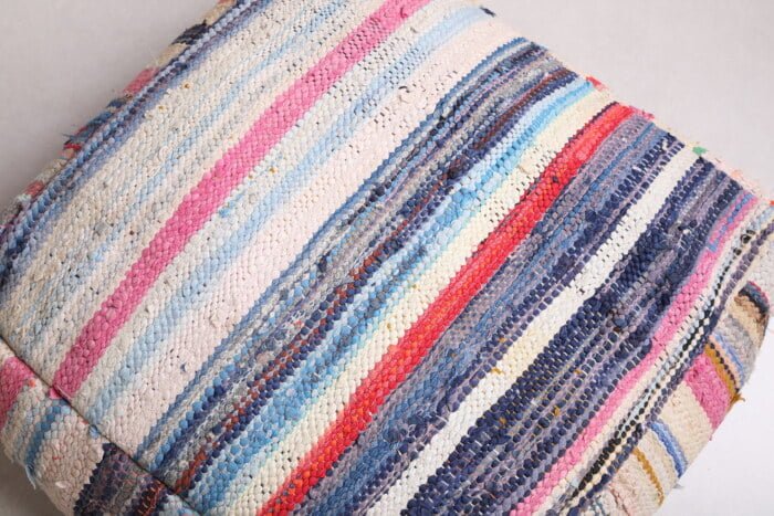 Striped moroccan pouf 24’’ X 24” X 7.8’’