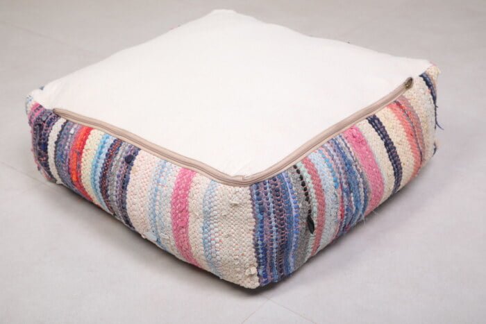 Striped moroccan pouf 24’’ X 24” X 7.8’’