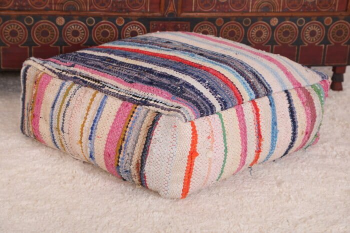 Striped moroccan pouf 24’’ X 24” X 7.8’’