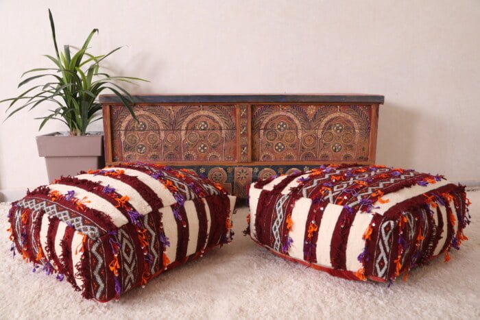 Striped moroccan pouf 24’’ X 24” X 7.8’’