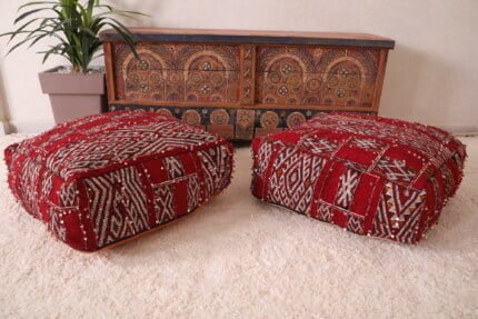 Striped moroccan pouf 24’’ X 24” X 7.8’’