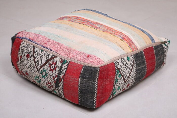 Striped moroccan pouf 24’’ X 24” X 7.8’’