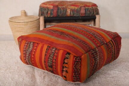 Striped moroccan pouf 24’’ X 24” X 7.8’’