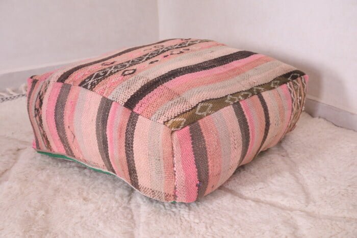 Striped moroccan pouf 24’’ X 24” X 7.8’’