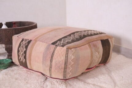 Striped moroccan pouf 24’’ X 24” X 7.8’’