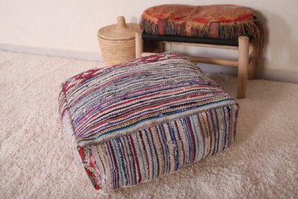 Striped moroccan pouf 24’’ X 24” X 7.8’’