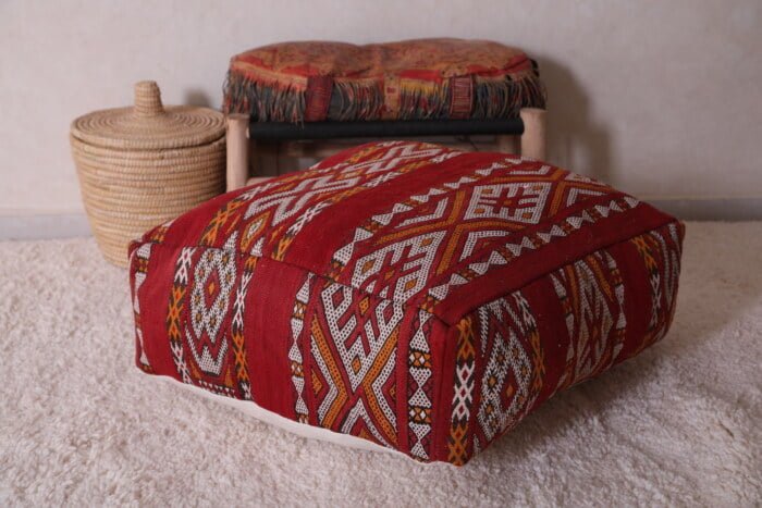 Striped moroccan pouf 24’’ X 24” X 7.8’’