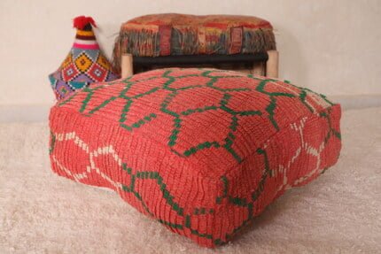 Red moroccan pouf 24’’ X 24” X 7.8’’