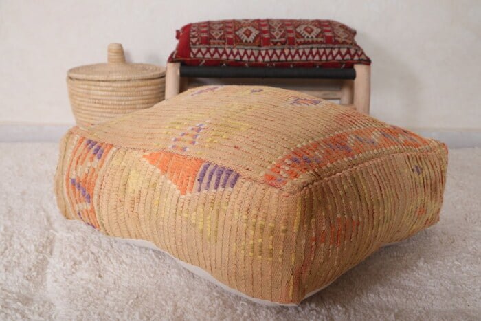 Yellow moroccan pouf 24’’ X 24” X 7.8’’