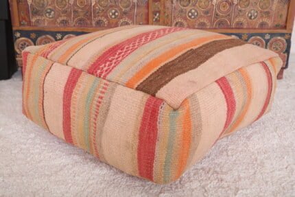 Striped moroccan pouf 24’’ X 24” X 7.8’’