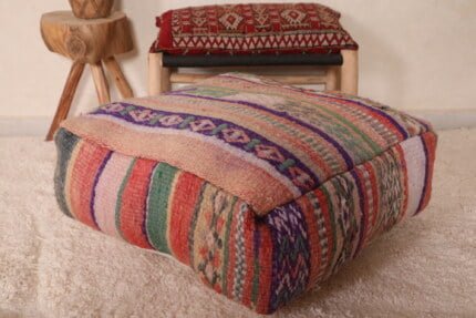 Striped moroccan pouf 24’’ X 24” X 7.8’’