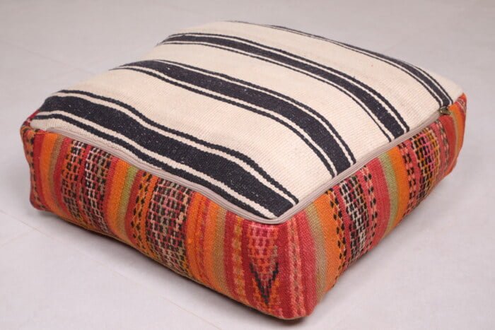 Striped moroccan pouf 24’’ X 24” X 7.8’’