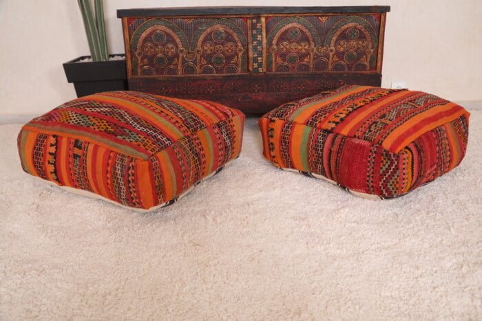 Striped moroccan pouf 24’’ X 24” X 7.8’’