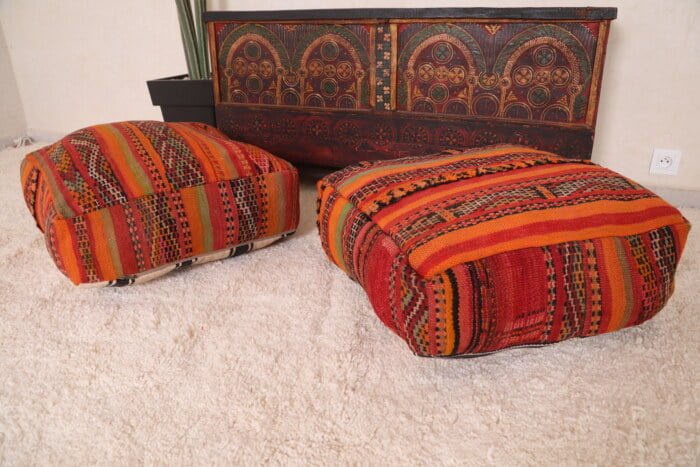 Striped moroccan pouf 24’’ X 24” X 7.8’’