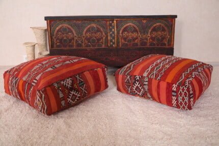 Striped moroccan pouf 24’’ X 24” X 7.8’’