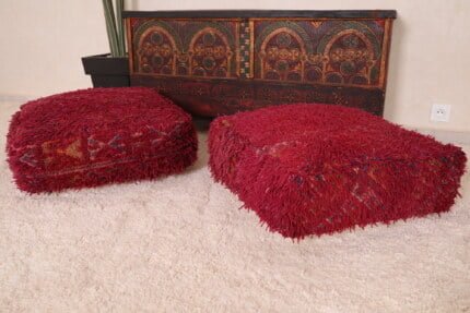 Red handmade pouf 24’’ X 24” X 7.8’’