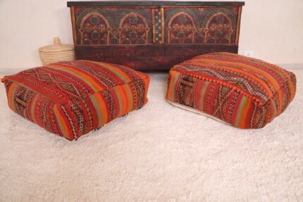 Striped moroccan pouf 24’’ X 24” X 7.8’’