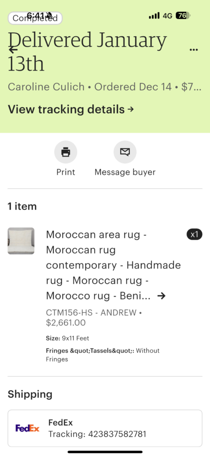 Shipping back rug fees